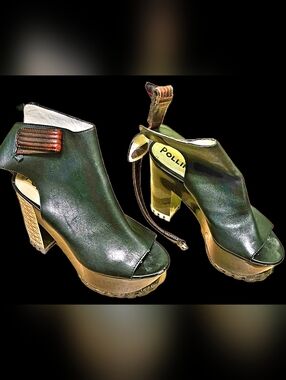 Pollini Black Leather Peep-Toe Platform Heels